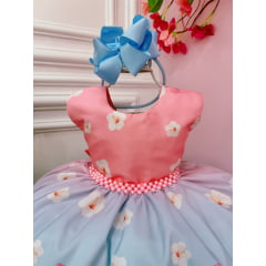 Vestido Infantil da Lilo e Stitch Rosa Florido Festas Luxo