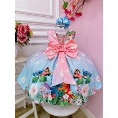 Vestido Infantil da Lilo e Stitch Rosa Florido Festas Luxo