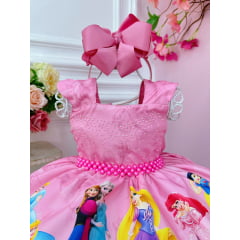 Vestido Infantil das Princesas Busto C/ Strass Luxo Rosa