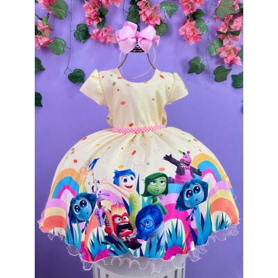 Vestido Infantil Divertidamente Amarelo Colorido Festas