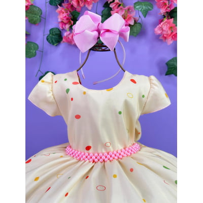 Vestido Infantil Divertidamente Amarelo Colorido Festas