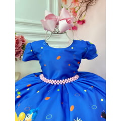 Vestido Infantil Divertidamente Azul C/ Cinto de Pérolas