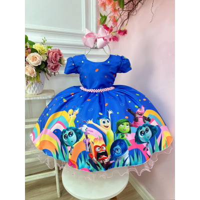 Vestido Infantil Divertidamente Azul C/ Cinto de Pérolas