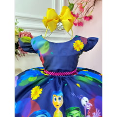 Vestido Infantil Divertidamente Azul Escuro Colorido Festas