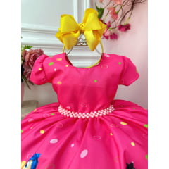 Vestido Infantil Divertidamente Rosa Chiclete C/ Pérolas