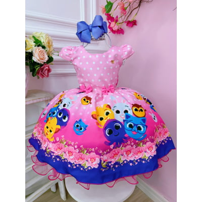 Vestido Infantil do Bolofofos Rosa C/ Aplique de Lacinhos