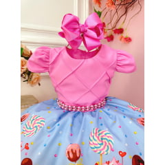 Vestido Infantil Doces Confeitaria Rosa Chiclete Festas