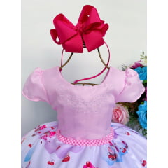 Vestido Infantil Doces e Confeitaria Rosa Cinto Pérolas