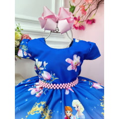 Vestido Infantil Elsa e Frozen Princesas Azul Luxo Festas