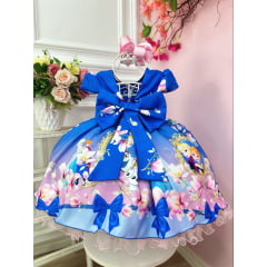 Vestido Infantil Elsa e Frozen Princesas Azul Luxo Festas