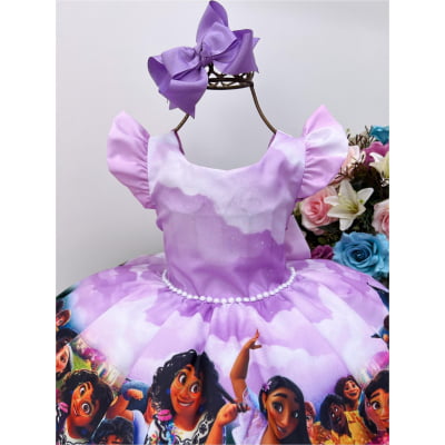 Vestido Infantil Encanto Lilás Luxo Cinto de Pérolas