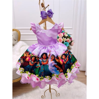 Vestido Infantil Encanto Lilás Luxo Cinto de Pérolas