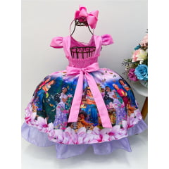 Vestido Infantil Encanto Rosa Chiclete Cinto Pérolas Mirabel