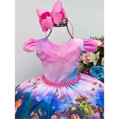 Vestido Infantil Encanto Rosa Chiclete Cinto Pérolas Mirabel