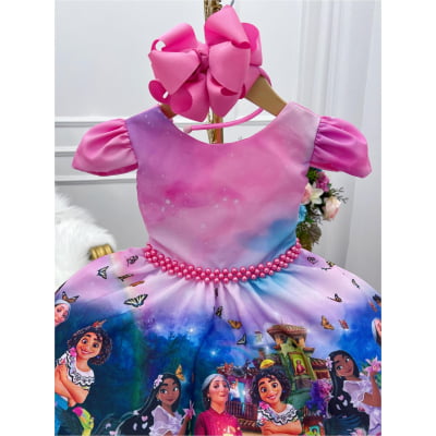 Vestido Infantil Encanto Rosa Chiclete Cinto Pérolas Mirabel