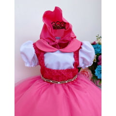 Vestido Infantil Fantasia Masha e o Urso Rosa C/ Lenço Luxo Princesas