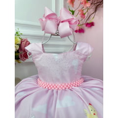 Vestido Infantil Fazendinha Baby Rosa Luxo Festa