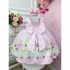 Vestido Infantil Fazendinha Baby Rosa Luxo Festa