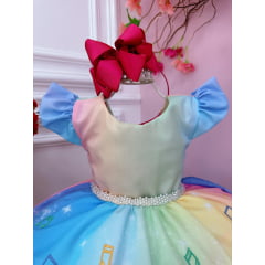 Vestido Infantil Festa da Barbie Princesas Colorido Strass