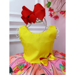 Vestido Infantil Festa Amarelo Com Strass Aplique Laço