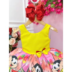 Vestido Infantil Festa Amarelo Com Strass Aplique Laço