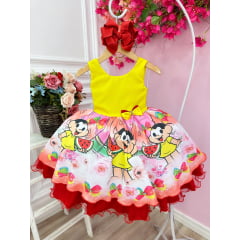 Vestido Infantil Festa Amarelo Com Strass Aplique Laço