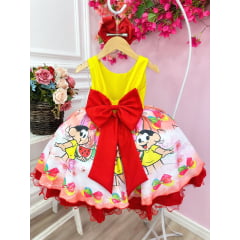 Vestido Infantil Festa Amarelo Com Strass Aplique Laço