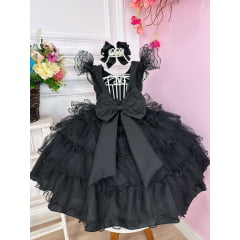 Vestido Infantil Wandinha Festa Preto Luxo