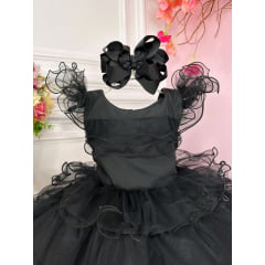 Vestido Infantil Wandinha Festa Preto Luxo