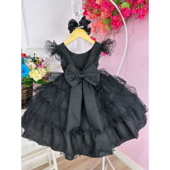 Vestido Infantil Wandinha Festa Preto Luxo