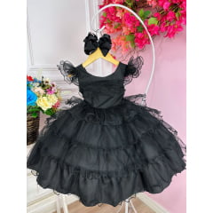 Vestido Infantil Wandinha Festa Preto Luxo