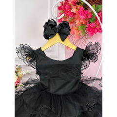 Vestido Infantil Wandinha Festa Preto Luxo