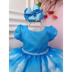 Vestido Infantil Frozen Azul Com Busto Strass Princesas