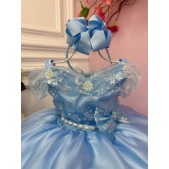 Vestido Infantil Frozen C/ Capa e Laço Princesas Festas Luxo