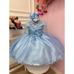 Vestido Infantil Frozen C/ Capa e Laço Princesas Festas Luxo