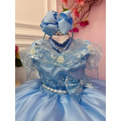 Vestido Infantil Frozen C/ Capa e Laço Princesas Festas Luxo