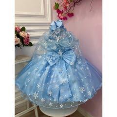 Vestido Infantil Frozen C/ Capa e Laço Princesas Festas Luxo