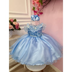 Vestido Infantil C/ Capa e Laço Princesas Festas Luxo