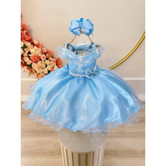 Vestido Infantil Frozen C/ Capa e Laço Princesas Luxo Festas