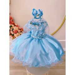 Vestido Infantil Frozen C/ Capa e Laço Princesas Luxo Festas