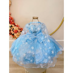 Vestido Infantil Frozen C/ Capa e Laço Princesas Luxo Festas