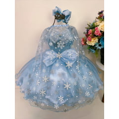 Vestido Infantil com Capa e Laço Festa Princesas Luxo