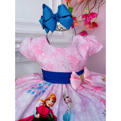 Vestido Infantil Frozen e Olaf Princesas C/ Broche de Laço