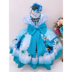 Vestido Infantil Gelo Azul Cinto Pérolas Luxo