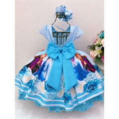 Vestido Infantil Azul Gelo Cinto Pérola