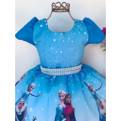 Vestido Infantil Frozen Festa Luxo Princesas Cinto Pérolas