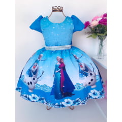 Vestido Infantil Frozen Festa Luxo Princesas Cinto Pérolas