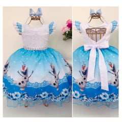 Vestido Infantil Frozen Olaf Luxo Flores Festa Princesas