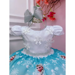Vestido Infantil Frozen Princesa Aplique Gelo Festas