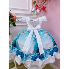 Vestido Infantil Frozen Princesa Aplique Gelo Festas